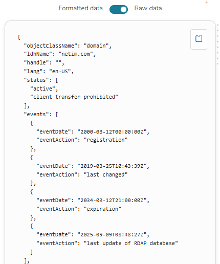 RAW RDAP query result