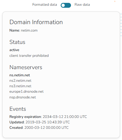 Formatted RDAP query result