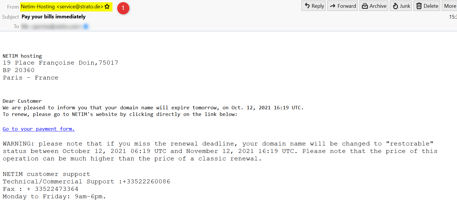 Netim phishing sender