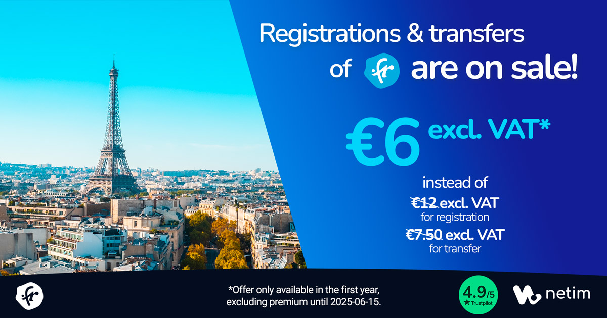 .FR registration and transfer for €6 excl. VAT